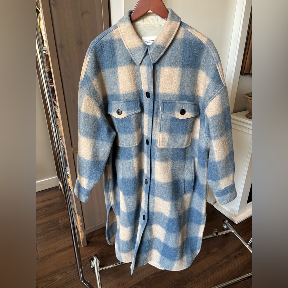 Blue and Cream Plaid Pea Coat